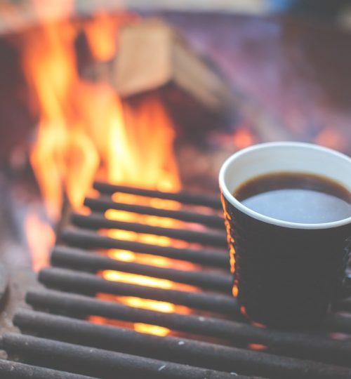 coffee, grill, fire